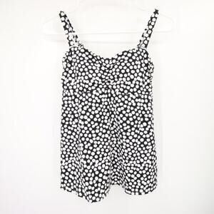 Lands End Black White Polka Dot Swim Tankini Top Size 2 NWOT